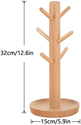 LIU- Wooden Mug Tree Holder Tabletop Cup Holder Stand,Coffee Cup and Teacup Storage Organizer, for Kitchen Counter - Image 3