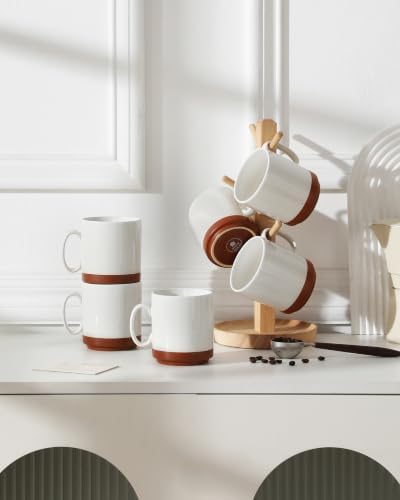 MALACASA 12oz Ceramic Coffee Mugs Set of 6, Khaki White - Image 7