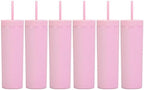 16oz Skinny Tumblers Bulk.Matte Light Pink Tumblers with Lids and Straws.Double Walled Plastic Acrylic Pastel Tumbler Cups for Iced Coffee Smoothie.DIY Slim Tumbler. by Essasea