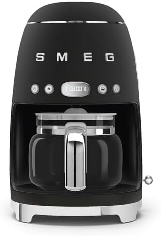 Smeg 50's Retro Style Aesthetic Drip Coffee Machine with 10 Cup Glass Carafe, Auto Start Feature, Keep Warm Plate, and Two Coffee Strength Settings (Matte Black) by Unknown