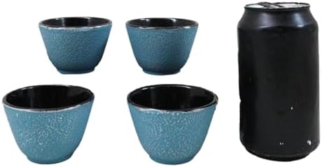 Ebros Gift Pack Of 4 Japanese Traditional Tetsubin Style Textured Surface Cast Iron Tea Cups Teacups Drinkware Tea Service Far East Decorative Accent (Sky Blue) - Image 5