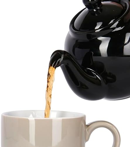 London Pottery Farmhouse 4 Cup Ceramic Teapot with Removable Infuser and Lid, Large Tea Pot with Stainless Steel Fine Mesh Strainer, 40.6 OZ / 1200ml Tea Pot for Loose Tea or Bags (Gloss Black) - Image 2