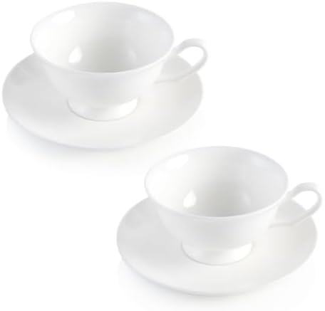 Fine Bone China Espresso Cups and Saucers Set of 2, 5 oz by COSTMANCE