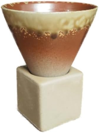 Ceramic Pedestal Coffee Cup, 7 Oz Flared Mug with Square Holder, 25 Colors (Amber Cream Drip) by Unknown