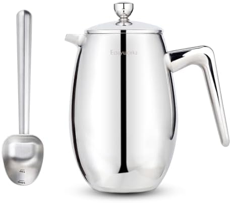 Easyworkz Stainless Steel Long Hollow Handle Coffee Scoop,7g Measuring Spoon, Brushed Silver, Bundled with Nando French Press 23 oz Double Wall Insulated Thermal Coffee Maker by Easyworkz