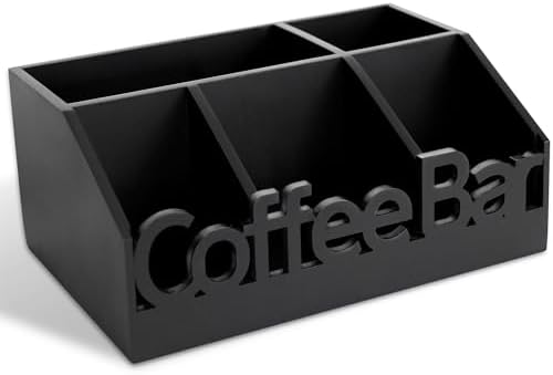 Coffee Bar Organizer Countertop, Wood Tea & Coffee Pod Station Caddy, Black by ADDFITHOUSE