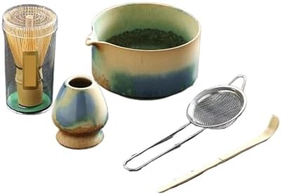 Matcha Blender Ceremony 4/5/6pcs Set Ceramic Chawan Bowl Bamboo Whisk And Tea Scoop Tools Kit(Style A 5PCS) by Unknown