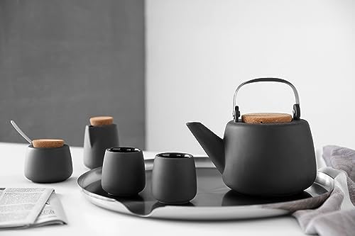 VIVA Scandinavia Nicola Charcoal Porcelain Teapot with Infuser for Loose Leaf Tea | 40 oz Japanese Style Tea Pot, Stainless Steel Infuser Mesh & Cork Lid - Image 5