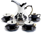 Potter's Studio Witches Brew Pitcher, 4 Assorted Halloween Tea Cup and Saucer Sets with Gold Trim by Unknown