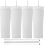 Volhoply 20oz Plastic Skinny Tumblers Bulk 4 Pack,Double Wall Tumbler with Lid and Straw,Reusable Travel Iced Coffee Mug,BPA Free Matte Acrylic Water Cups With Straw for Party,DIY Gifts(White,4 Set) by LiveFully%EF%BC%8CDrinkFreely%E2%80%94KeepGoingwithVolhoply%EF%BC%81