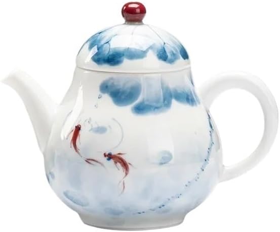 Tea Kettle 145ml Hand-Painted Fish Play Lotus Pond Teapot Pure Handmade White Porcelain Zen Pot Tea Maker Kettle Cha Accessories Ornaments Loose Leaf Tea Steeper Ceramic Tea Infuser by Unknown