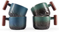 6oz Ceramic Espresso Cups with Wooden Handle, Small Coffee Cups for Latte Cappuccino, Tea Cups Set of 4 by CLASGLAZ