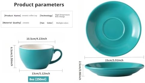 Ceramic Cappuccino Cup and Saucer Set, 8oz Thickened Latte Mug for Coffee Art, Professional Barista Style Drinkware for Home Office Cafe - 250ml (Ocean Blue) - Image 6