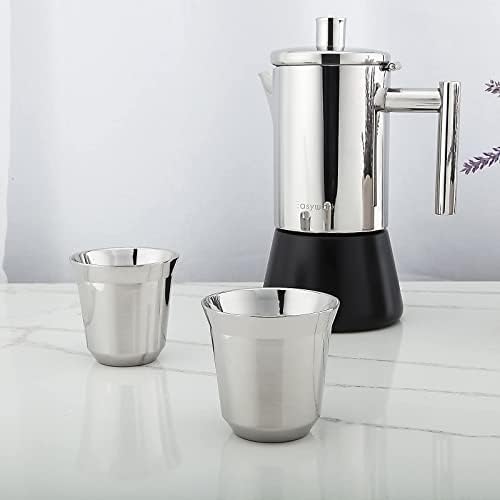Easyworkz Stainless Steel Espresso Cup 2pcs Set Double Wall 2.5 oz, Bundled Espresso Steaming Pitcher Stainless Steel 15 oz Coffee Frothing Picther Milk Jug Cappuccino Latte Art Cup - Image 4