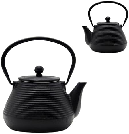 20.3oz Small Cast Iron Teapot, SECHUDO Cast Iron Tea Kettle for Stovetop Safe Coated with Enameled Interior, Cast Iron Tea Pot with Stainless Steel Infuser for Loose Tea (Black Pinstripe Pattern) - Image 7