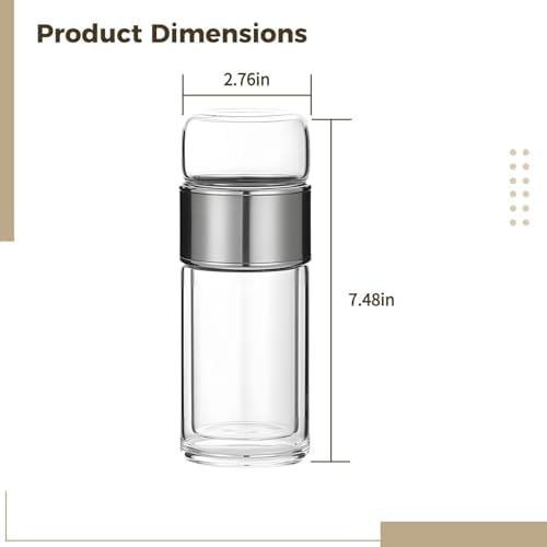 Travel-Ready Tea Infuser Mug, 11.8 Oz Double Wall Glass Bottle, Loose Leaf Tea Strainer Cup, Silver Insulated Tea Tumbler For School & Office - Image 2