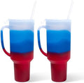 Silipint 64oz Silicone Tumbler with Handle Flip Lid and Straw - BPA-Free Non-Toxic Unbreakable Freezer Microwave Dishwasher Safe Tumbler - Perfect for Tea Smoothies Pack of 2 Americana by Silipint
