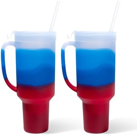 Silipint 64oz Silicone Tumbler with Handle Flip Lid and Straw - BPA-Free Non-Toxic Unbreakable Freezer Microwave Dishwasher Safe Tumbler - Perfect for Tea Smoothies Pack of 2 Americana by Silipint