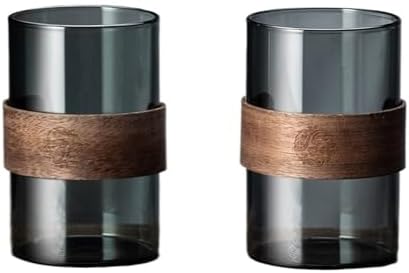 Glass Cups 11.8Oz Drinking Glasses with Walnut Ring Set of 2 Drinking Glasses(Gris) by Unknown