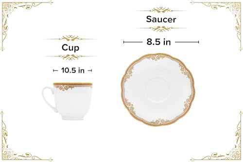 Porcelain Tea Set - White with Gold Floral Edge Design, 12 Piece Set - Image 2