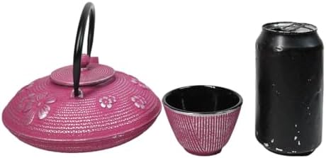 Ebros Gift Oriental Tetsubin Traditional Cast Iron Tea Pot With 4 Cups And Strainer Set 27oz Enameled Interior Home Decor Asian Living Gift And Housewarming (Magenta Ume Plum Floral Blossoms) - Image 6