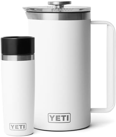 YETI Rambler 34 oz. French Press Coffee Maker, (1) 16 oz Travel Bottle, Stainless Steel, White by Unknown
