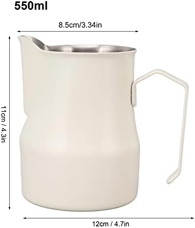 Metal Milk Frother Cup with Scale, 304 Stainless Steel Milk Frothing Pitcher, Latte Cup for Home Office Cafe Hotel (Matte White 550ml) - Image 2