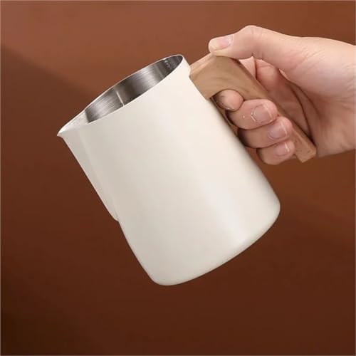 Milk Frother Cup Stainless Steel 350ml/600ml Stainless Steel Coffee Milk Foam Cup Latte Art Frothing Pitcher with Wooden Handle Internal Scale(Black-350ml) - Image 5