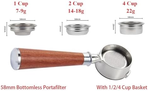 58mm Bottomless Portafilter，Compatible For Gaggia，Baby Classic With 1/2/4 Cup Basket Espresso Machine Barista Accessory(Beech Wood) - Image 3