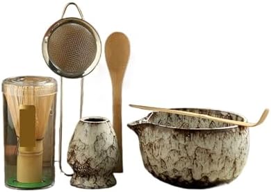 Matcha Blender Ceremony 4/5/6pcs Set Ceramic Chawan Bowl Bamboo Whisk And Tea Scoop Tools Kit(6PCS 01) by Unknown
