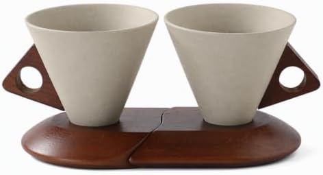 Cone Mug Set, Ceramic Coffee Mug with Wooden and Coaster by Unknown