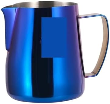 Milk Cappuccino Steaming Frothing Pitcher Stainless Steel Non-Stick frother Jug Pull Flower Cup Perfect for Coffee(Blue Shiny) by Unknown