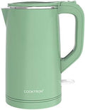 COOKTRON 1.7L Electric Kettle Quiet, Double Wall Hot Water Boiler BPA-Free, Quiet Boil and Cool Touch Tea Kettle, Cordless with Auto Shut-Off & Boil Dry Protection, 1500W Fast Boiling, Green by COOKTRON