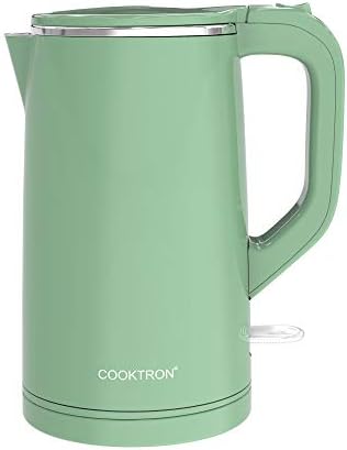 COOKTRON 1.7L Electric Kettle Quiet, Double Wall Hot Water Boiler BPA-Free, Quiet Boil and Cool Touch Tea Kettle, Cordless with Auto Shut-Off & Boil Dry Protection, 1500W Fast Boiling, Green by COOKTRON