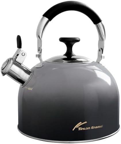 2.5 Qt Whistling Tea Kettle for Stovetop, Black by TinlonEnamel