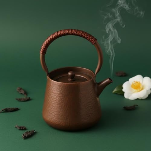 Amagogo Copper Kettle Tea Pot Teapot Water Boiler Hammered Copper Detailing Handcrafted Texture Compact Handle suitable for daily guest sharing countertop decor, Copper, Natural Copper - Image 2
