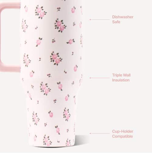 HydroJug Traveler 32oz, Insulated Tumbler with Handle & Straw, Wildrose - Image 3