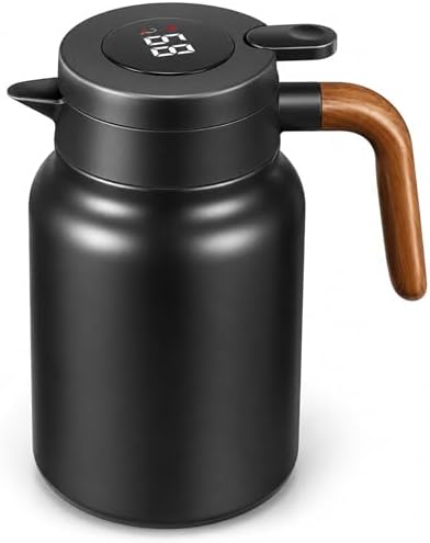 Insulated Coffee Carafe 1000ml, Thermal Coffee Carafe with Temperature Display and Tea Infuser, Carafe for Hot Water, Coffee, Milk, Juice, Office, Travel, Camping (Matte Black) by Unknown