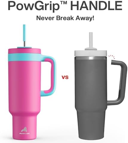 POWCAN 50 oz Tumbler with Handle, 2-in-1 Straw and Sip Lid, Leakproof, Dishwasher Safe, Insulated Stainless Steel Travel Coffee Mug, Keeps Cold for 34 Hours, Fits in Car Cup Holder (Petal) - Image 3