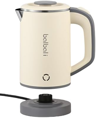 Portable Electric Kettle, 24oz Mini Travel Kettle for Camping & Office, 600W Fast Boiling, Compact Personal Small Kettle with Auto Shut-Off, Stainless Steel Interior, Beige by Boilforme