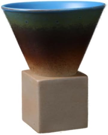 Ceramic Pedestal Coffee Cup, 7 Oz Flared Mug with Square Holder, 25 Colors (Blue Brown Gradient) by Unknown