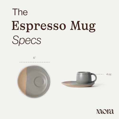 MORA Espresso Mug Set of 2 with Saucers, 4 oz Ceramic Cups for Espresso and Small Coffee Moments, Microwave and Dishwasher Safe - Peppercorn - Image 2