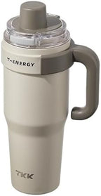 TKK 40 oz Insulated Tumblers with Handle and Straw, Stainless Steel Travel Mug with Ceramic Coating, Leak Proof Double Walled Iced Coffee Cup with Strainer for Hot & Cold Drinks, Beige by TKK