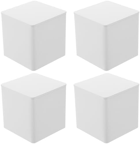 HOMSFOU 4pcs White Tinplate Airtight Storage Boxes for Tea and Coffee Beans by HOMSFOU