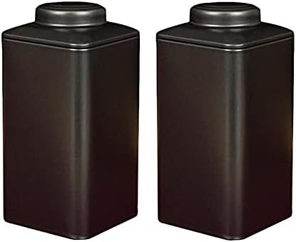 GRFIT Tea Canister 2 Pieces Tea Tins Sealed Storage Jars Iron Container for Storing Loose Leaf TeeA Tea Canister (Color : Black, Size : 7.5x7.5x15.5cm) by Unknown