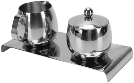 GOTOTOP Stainless Steel Milk Frothing Pitcher Set 300ml with Spout for Latte Art, Coffee Creamer Container, Sugar Bowl and Tray by GOTOTOP