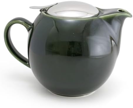 Zero Japan Bee House Round Teapot For One, 24 Oz - Ceramic Tea Pot with Stainless Steel Lid and Infuser, Smooth-Pour Spout, Diswasher and Microwave Safe Tea Pots (Antique Green) by ZEROJAPAN
