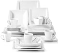 MALACASA 30 Piece Porcelain Dinnerware Set, Square Plates and Bowls for 6 by MALACASA