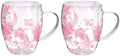 METALLIXITY Flowers Double Wall Glass Coffee Mugs 11.8oz Pink 2Pcs by METALLIXITY