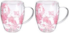 METALLIXITY Flowers Double Wall Glass Coffee Mugs 11.8oz Pink 2Pcs by METALLIXITY